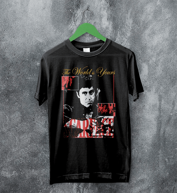 Scarface World Is Yours T-Shirt Vintage Movie Scarface Shirt Crime Gangster Tee - Black - WorldWideShirt