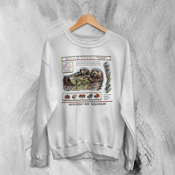 Sea Otter Sweatshirt Cute Otters Mammals Animal Shirt Vintage Pet in Aquarium Crewneck - White - WorldWideShirt