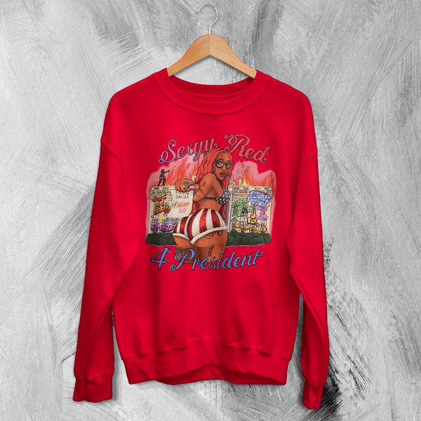 Sexyy Red Tour Sweatshirt In Sexyy We Trust Shirt Sexyy Red For President Crewneck - Red - WorldWideShirt