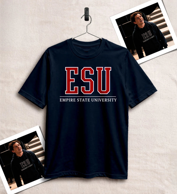 Spider Game T-Shirt ESU Suit Shirt Empire State University Merch The ESU Suit Tee - Navy Blue - WorldWideShirt
