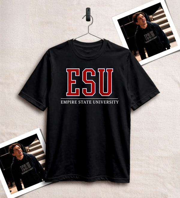 Spider Game T-Shirt ESU Suit Shirt Empire State University Merch The ESU Suit Tee - Black - WorldWideShirt