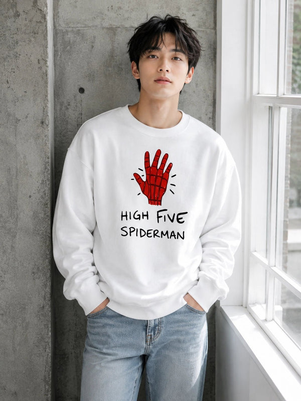 Spider High Five Sweatshirt Spider Web Movie Shirt Spider Hero Crewneck - White - WorldWideShirt