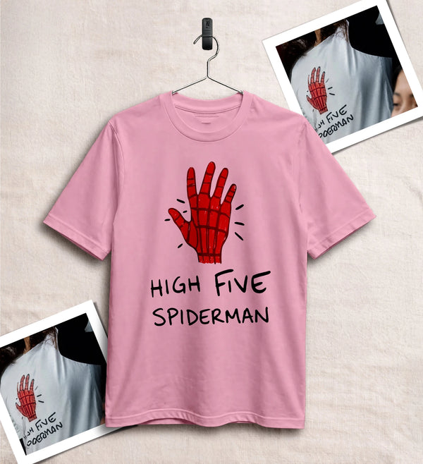 Spider High Five T-Shirt Spider Web Movie Shirt Spider Hero Tee - Light Pink - WorldWideShirt