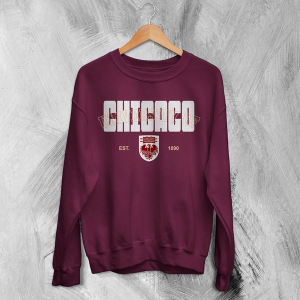 The University of Chicago Sweatshirt Retro Chicago Shirt Est 1890 Campus Merch - Red Maroon - WorldWideShirt