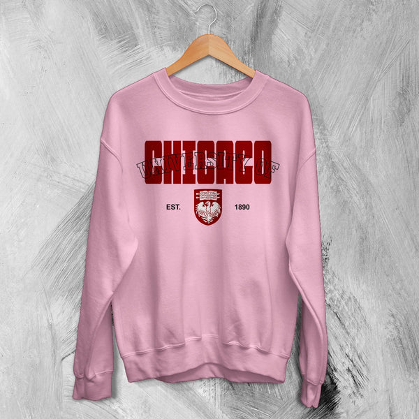 The University of Chicago Sweatshirt Retro Chicago Shirt Est 1890 Campus Merch - Light Pink - WorldWideShirt