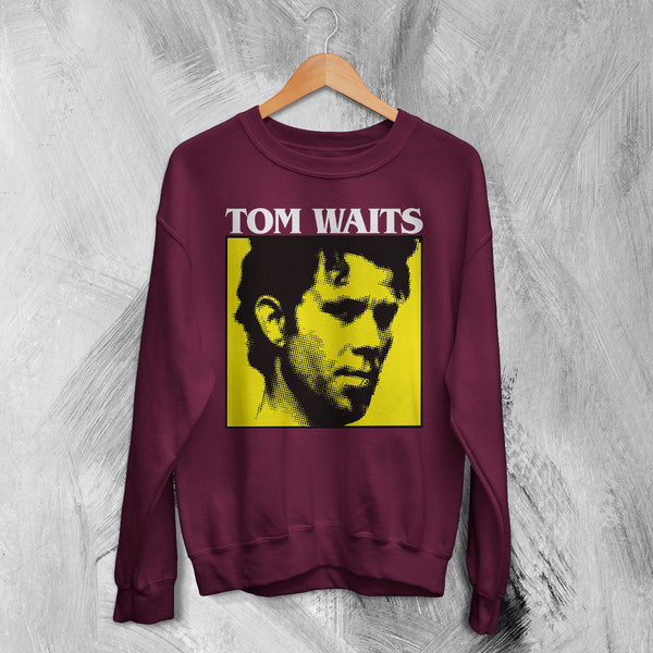 Tom Waits Sweatshirt Jazz Rock Shirt Tom Waits American Music Crewneck - Red Maroon - WorldWideShirt