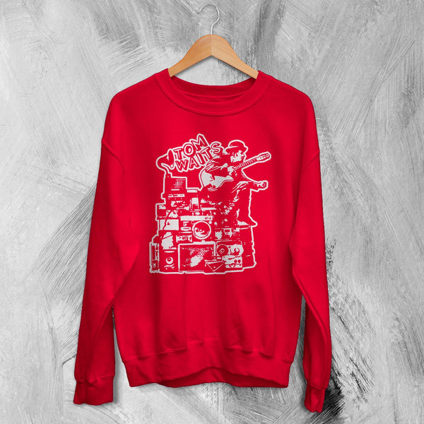 Tom Waits Sweatshirt Legend Composer and Songwriter Shirt Folk Music Merch - Red - WorldWideShirt