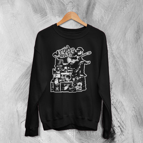 Tom Waits Sweatshirt Legend Composer and Songwriter Shirt Folk Music Merch - Black - WorldWideShirt