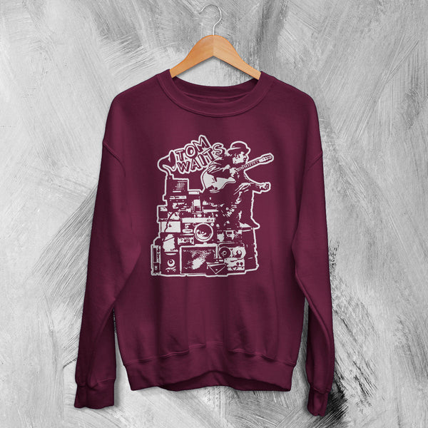 Tom Waits Sweatshirt Legend Composer and Songwriter Shirt Folk Music Merch - Red Maroon - WorldWideShirt