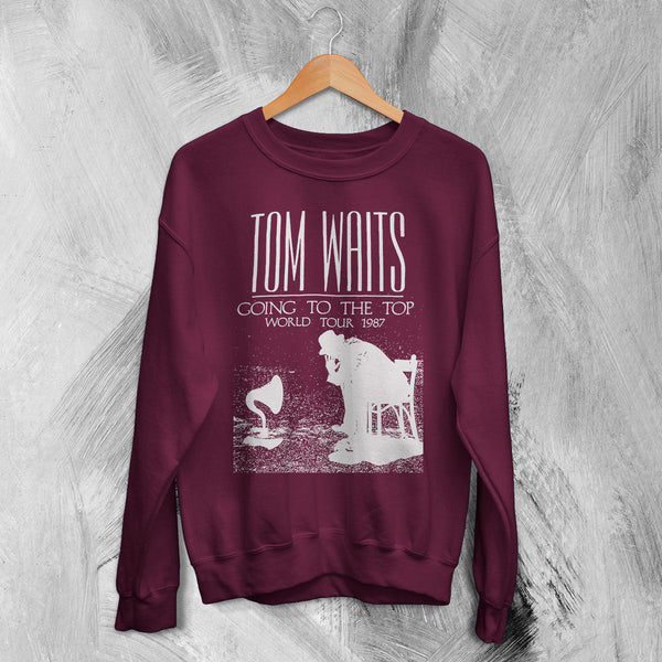 Tom Waits Sweatshirt Tour Concert Shirt Vintage Music World Tour 1987 Merch - Red Maroon - WorldWideShirt