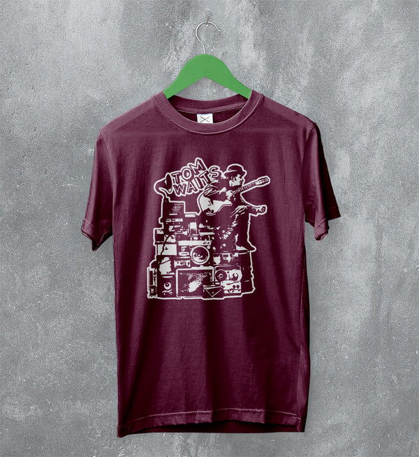 Tom Waits T-Shirt Legend Composer and Songwriter Shirt Folk Music Merch - Red Maroon - WorldWideShirt