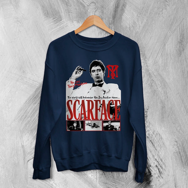 Tony Montana Sweatshirt Scarface Movie Shirt Tony Montana Scarface Crewneck - Navy Blue - WorldWideShirt