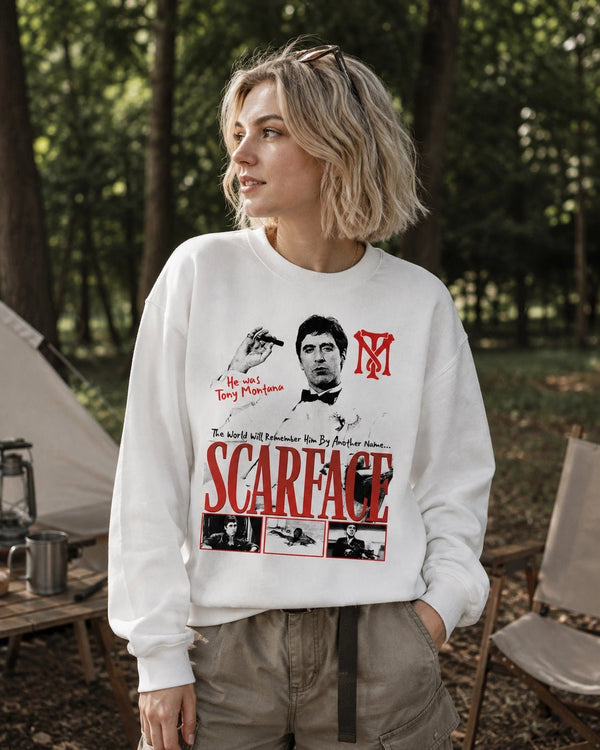 Tony Montana Sweatshirt Scarface Movie Shirt Tony Montana Scarface Crewneck - White - WorldWideShirt