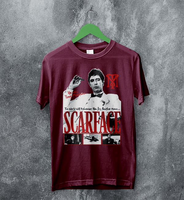 Tony Montana T-Shirt Scarface Movie Shirt Tony Montana Scarface Tee - Red Maroon - WorldWideShirt