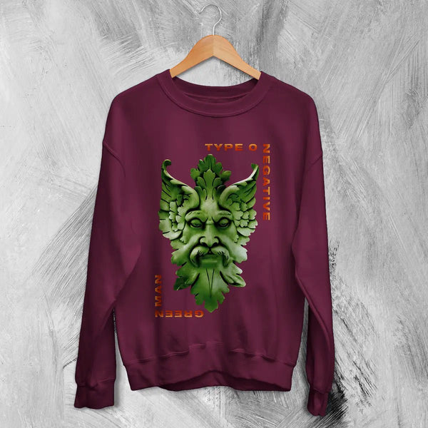 Type O Negative Green Man Sweatshirt Gothic Type O Negative Shirt Music Metal Band - Red Maroon - WorldWideShirt