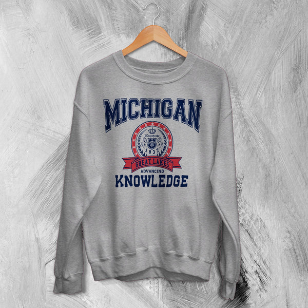 University of Michigan Sweatshirt Great Lakes Shirt Knowledge Michigan University - Sport Grey - WorldWideShirt