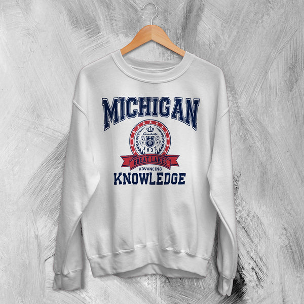 University of Michigan Sweatshirt Great Lakes Shirt Knowledge Michigan University - White - WorldWideShirt