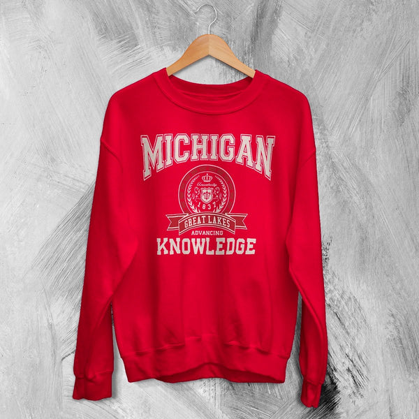 University of Michigan Sweatshirt Great Lakes Shirt Knowledge Michigan University - Red - WorldWideShirt