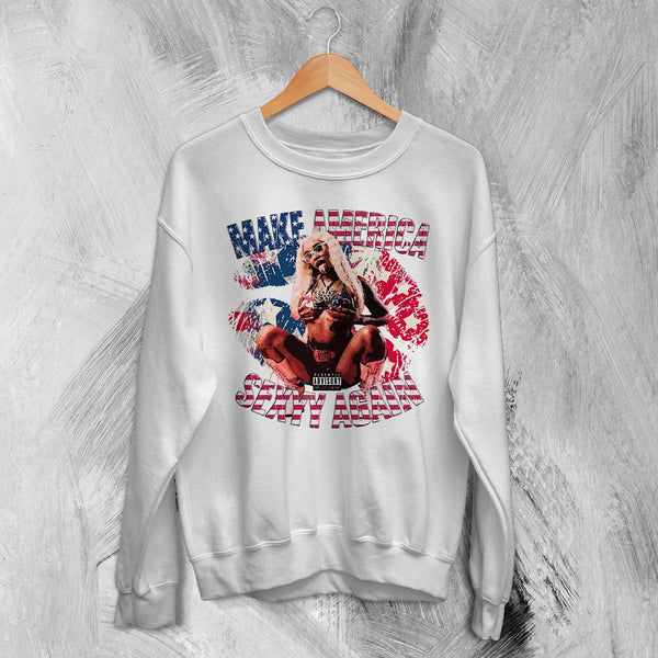 USA Sexyy Red Sweatshirt Make America Sexyy Again Shirt American Concert Crewneck - White - WorldWideShirt