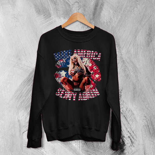 USA Sexyy Red Sweatshirt Make America Sexyy Again Shirt American Concert Crewneck - Black - WorldWideShirt