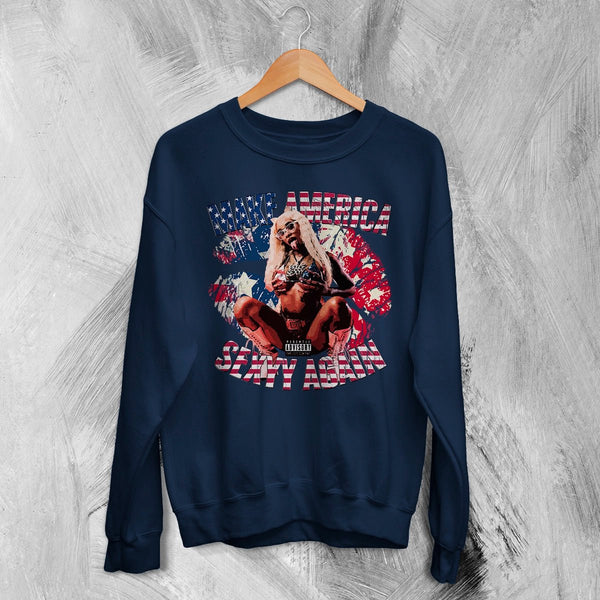 USA Sexyy Red Sweatshirt Make America Sexyy Again Shirt American Concert Crewneck - Navy Blue - WorldWideShirt
