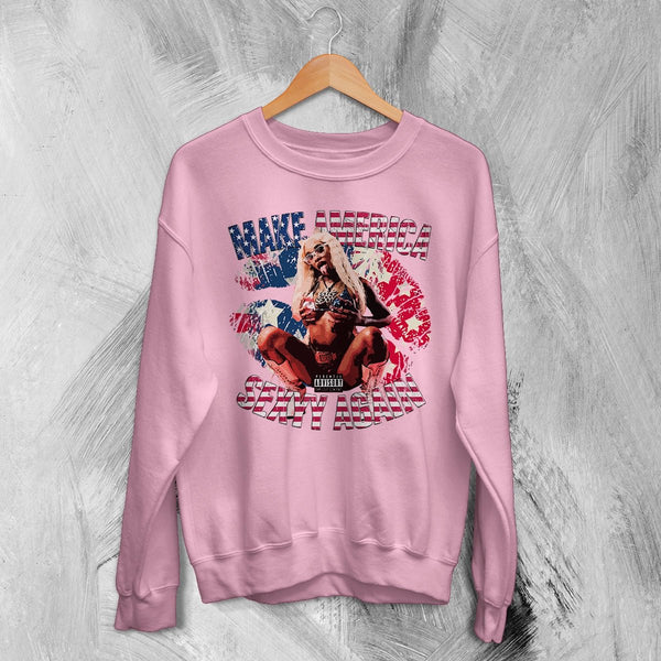USA Sexyy Red Sweatshirt Make America Sexyy Again Shirt American Concert Crewneck - Light Pink - WorldWideShirt