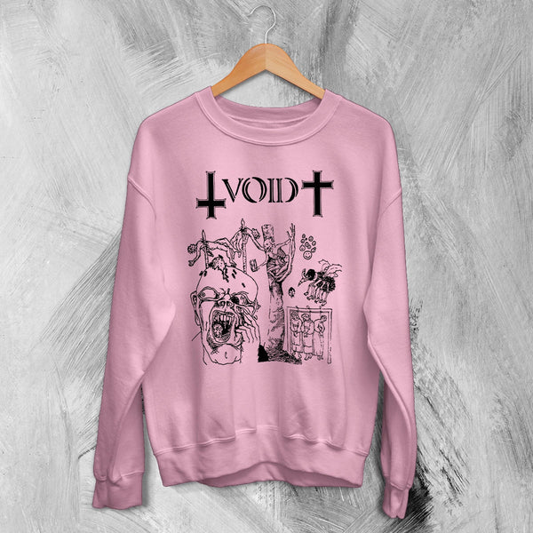 Void Band Sweatshirt Zombie Punk Void Shirt Vintage Skeleton Punk Rock Crewneck - Light Pink - WorldWideShirt