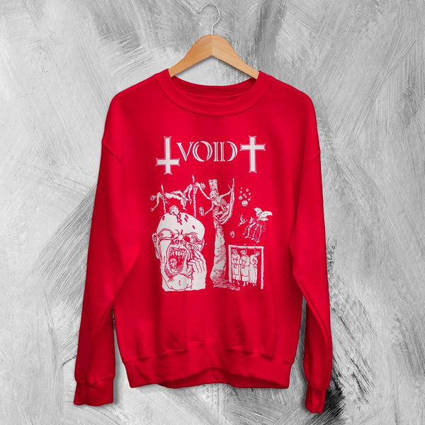 Void Band Sweatshirt Zombie Punk Void Shirt Vintage Skeleton Punk Rock Crewneck - Red - WorldWideShirt