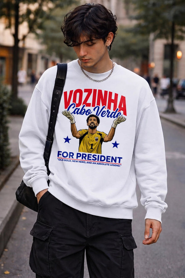 Vozinha For President Sweatshirt, Vintage Vozinha Capo Verde Crewneck - White - WorldWideShirt