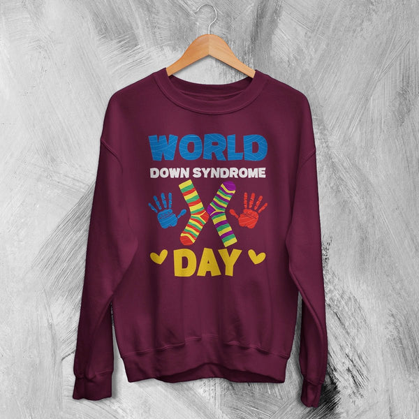 World Down Syndrome Day Sweatshirt Down Syndrome Support Shirt WDSD Crewneck - Red Maroon - WorldWideShirt